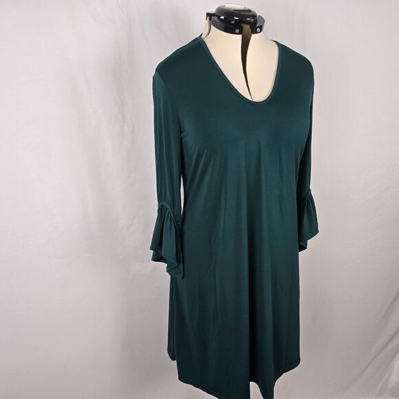 Lark & Ro Dress Women's L Green Long Bell Sleeve Ruffles Fit & Flare - Picture 12 of 16